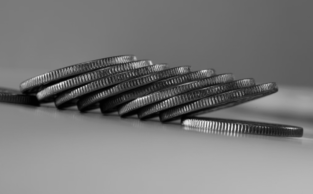 a stack of coins on a table